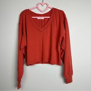 Double Zero Women's Rust Long Sleeve V-Neck Top Size Medium